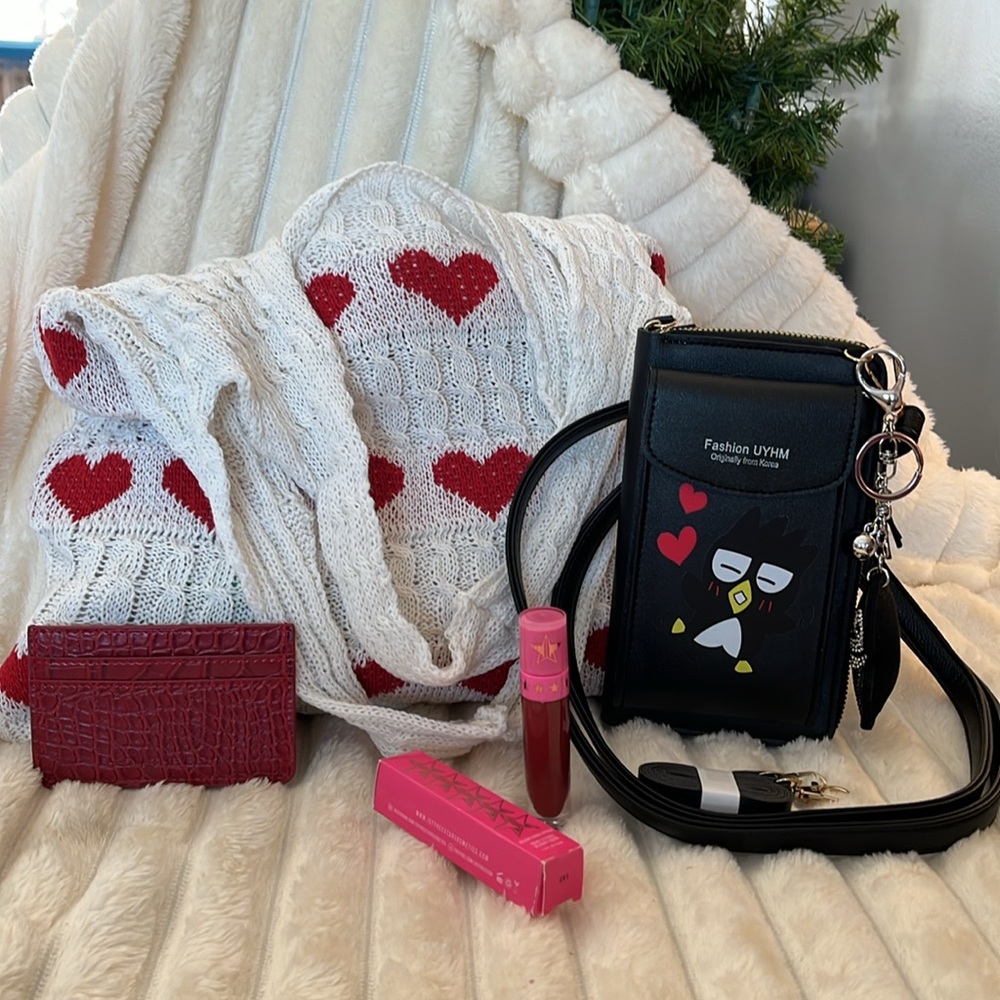 Phone carrying case with wallet extra strap,JS liquid lipstick, card case &tote
